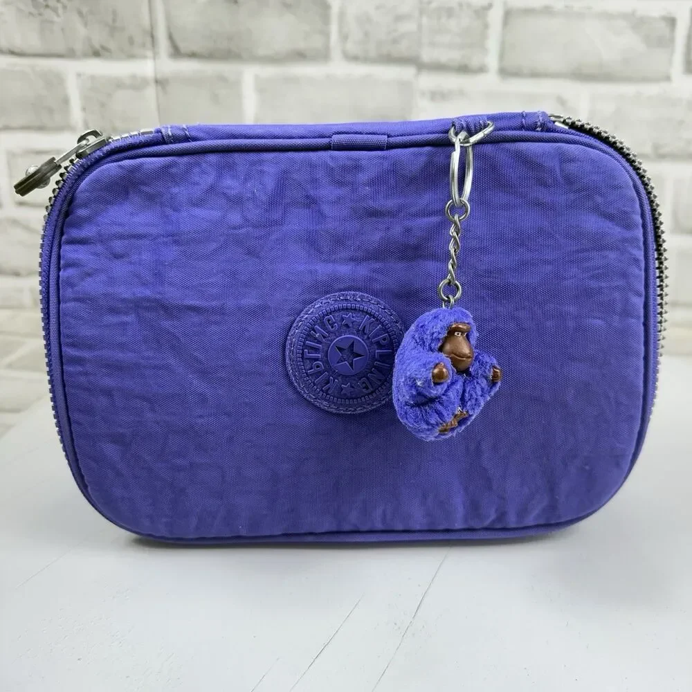 Kipling 101 Pens Case Make up Case Clutch Polyamide Purple with Charm